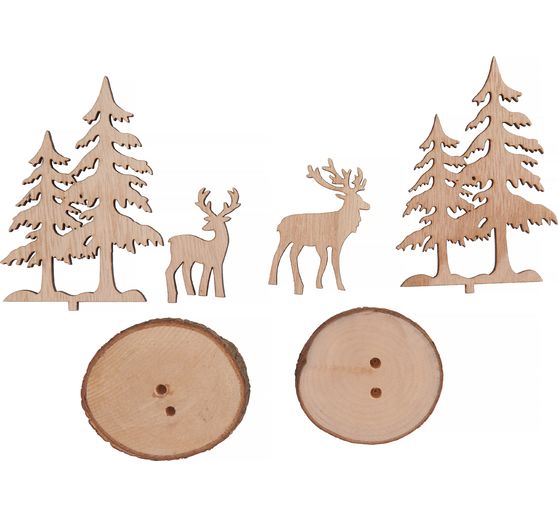 Déco à emboîter en bois sur rondelle d'écorce VBS, set de 2
