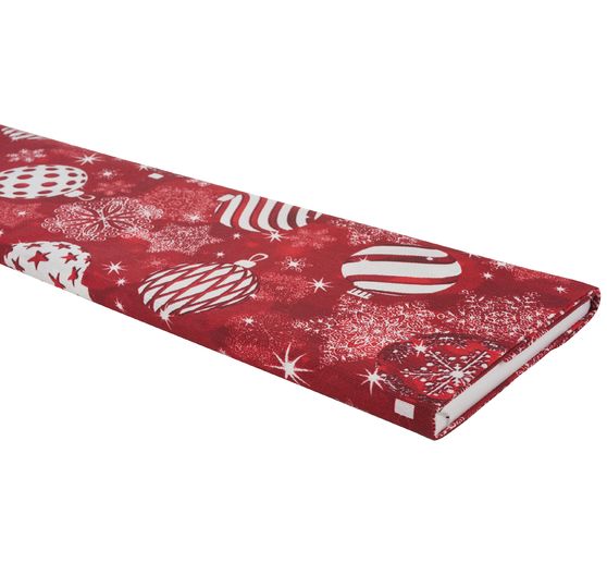 Tissu imprimé aspect lin au mètre « Boules de Noël, Rouge » 