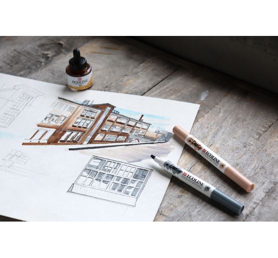 Feutres Duotip Talens Ecoline « Set Noir- Gris » 