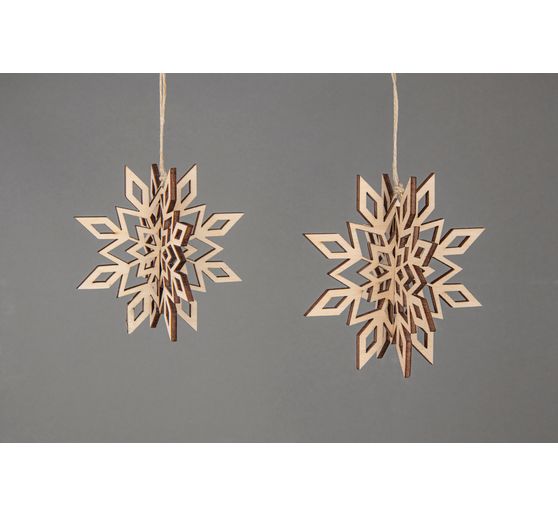Décorations 3D en bois à suspendre « Flocons », à emboîter