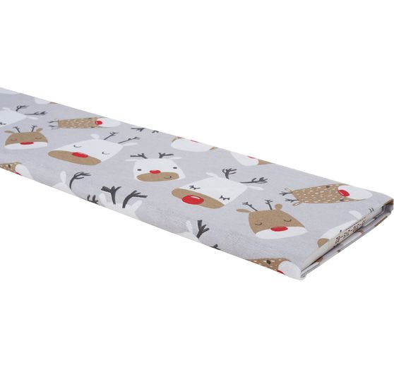 Tissu imprimé aspect lin au mètre « Red Nose Rudi »