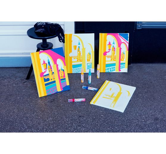 Marqueurs acrylique edding 5000 « Fluo », pointe large, set de 5