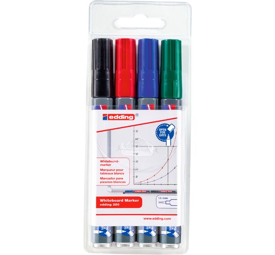 edding 250 Whiteboard marker with aluminum shaft "Bullet tip", set of 4