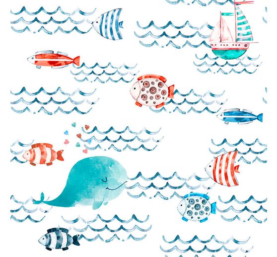 Tissu coton au mètre « En mer »