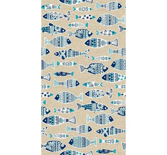 Tissu imprimé aspect lin au mètre « Poissons »