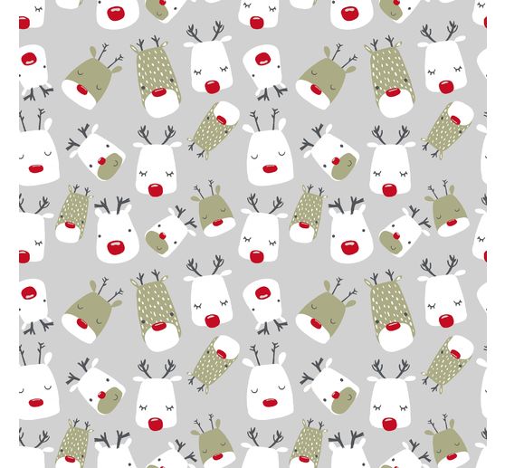 Tissu imprimé aspect lin au mètre « Red Nose Rudi »