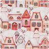 Tissu imprimé aspect lin au mètre « Maisons sous la neige »