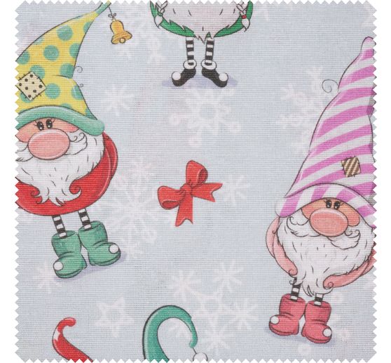 Tissu imprimé aspect lin au mètre « Lutins de Noël »
