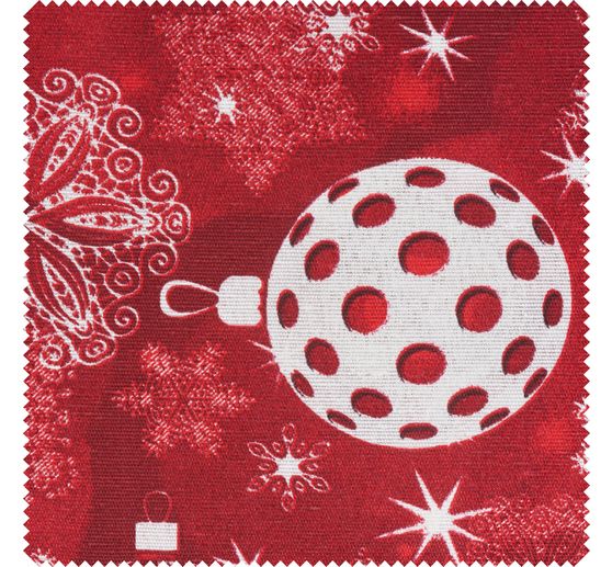 Tissu imprimé aspect lin au mètre « Boules de Noël, Rouge » 