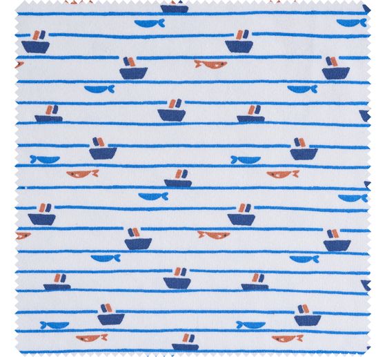 Tissu jersey au mètre « Bateaux et poissons » 