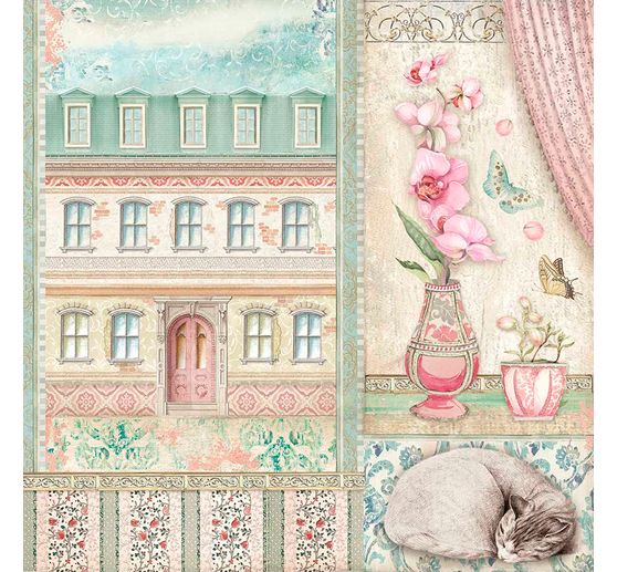 Bloc de papier scrapbooking « Chat et orchidée », 10 feuilles, 30,5 x 30,5 cm