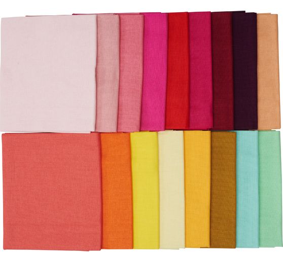 Assortiment de tissus unis Patchy « Rose - Rouge - Orange - Jaune », 17 coupons