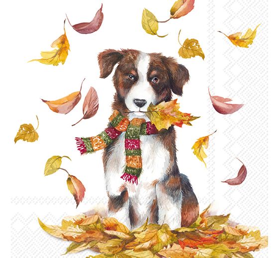 Serviette « Chien dans les feuilles mortes »