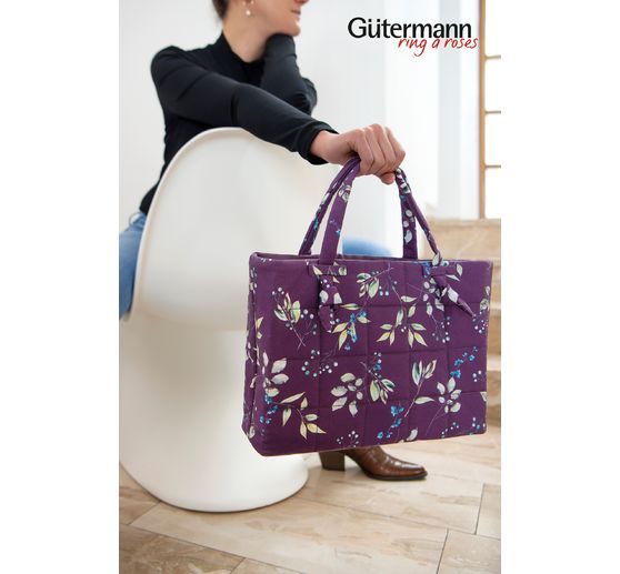 Tissu coton au mètre « Brilliant », Branchages aubergine