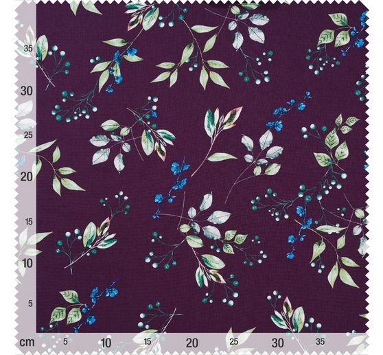 Tissu coton au mètre « Brilliant », Branchages aubergine