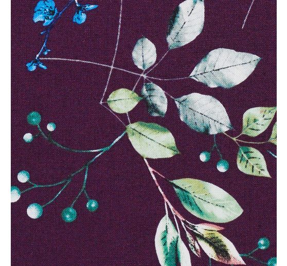 Tissu coton au mètre « Brilliant », Branchages aubergine