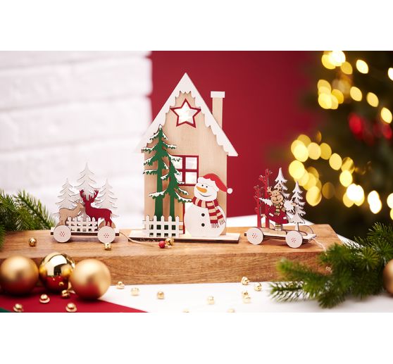 Déco en bois à emboîter VBS « Maison hivernale bonhomme de neige »