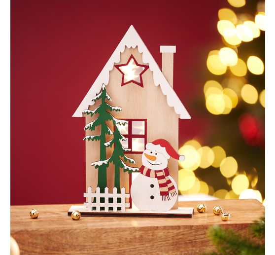 Déco en bois à emboîter VBS « Maison hivernale bonhomme de neige »