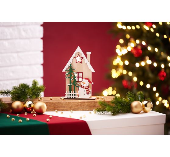 Déco en bois à emboîter VBS « Maison hivernale bonhomme de neige »