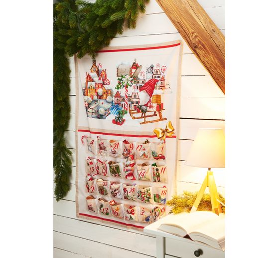 Panneau en tissu "lutins" du calendrier de l'Avent