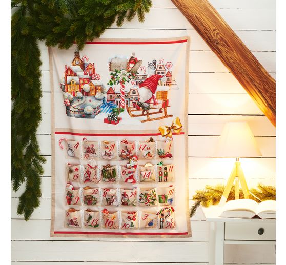 Panneau en tissu "lutins" du calendrier de l'Avent
