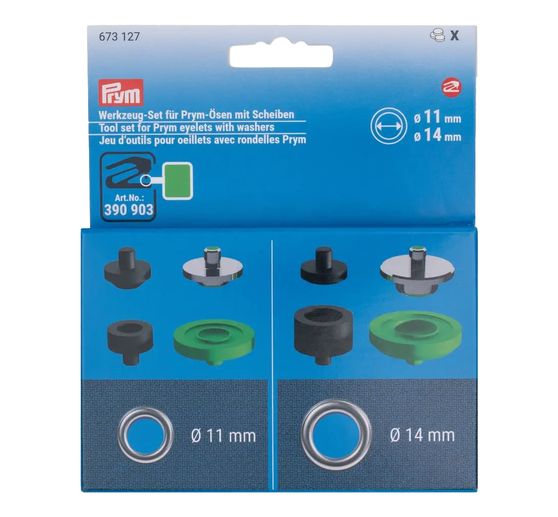 Jeu d'outils pour œillets avec rondelles Prym, Ø 11 et 14 mm