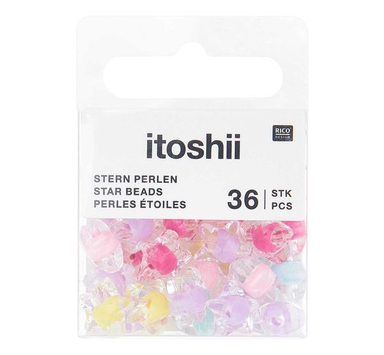 Assortiment de perles itoshii « Étoiles transparentes avec inclusion de couleur »