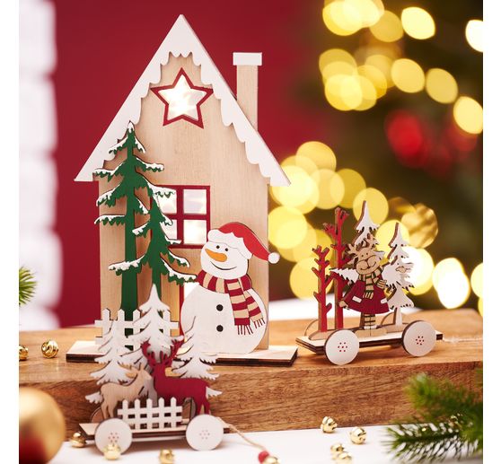 Déco en bois à emboîter VBS « Maison hivernale bonhomme de neige »
