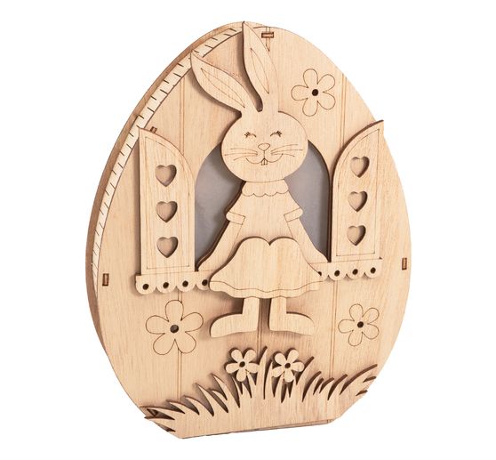 Œuf en bois à éclairage LED VBS « Lapine à la fenêtre »