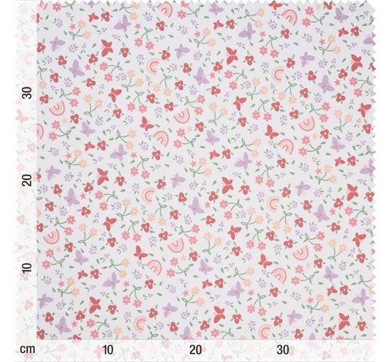 Tissu coton au mètre « Fleurs, arc-en-ciel et papillons »