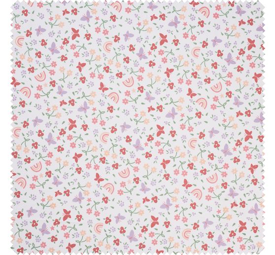 Tissu coton au mètre « Fleurs, arc-en-ciel et papillons »