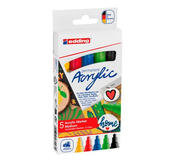 Marqueurs acrylique edding 5100 « Basic », pointe moyenne, set de 5
