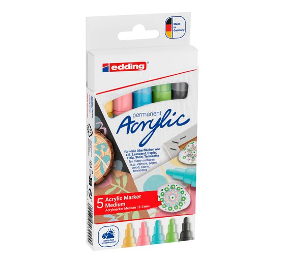 Marqueurs acrylique edding 5100 « Pastel », pointe moyenne, set de 5