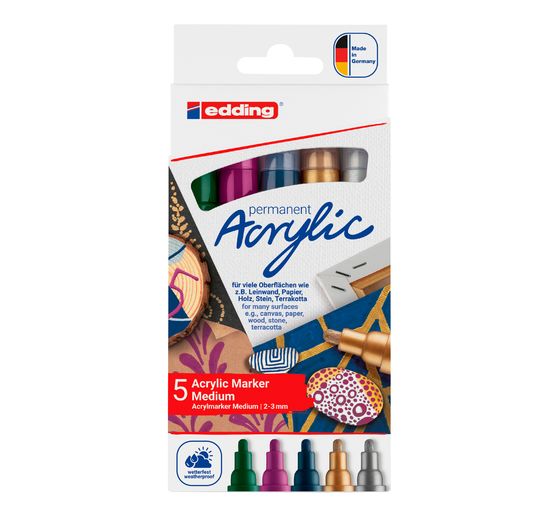 Marqueurs acrylique edding 5100 « Festif », pointe moyenne, set de 5