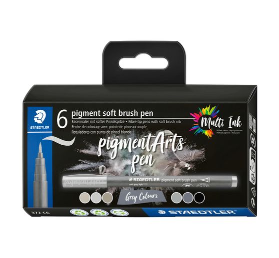 Pigment soft brush pen STAEDTLER « Greys », set de 6