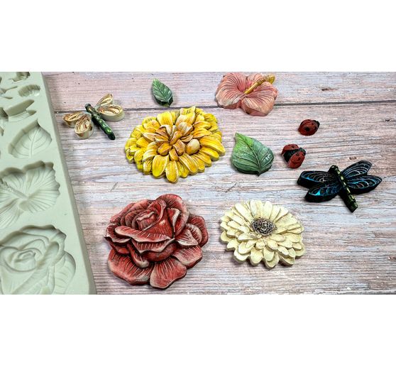 Silicone casting mould "Secret Diary - Butterflies and Flowers"