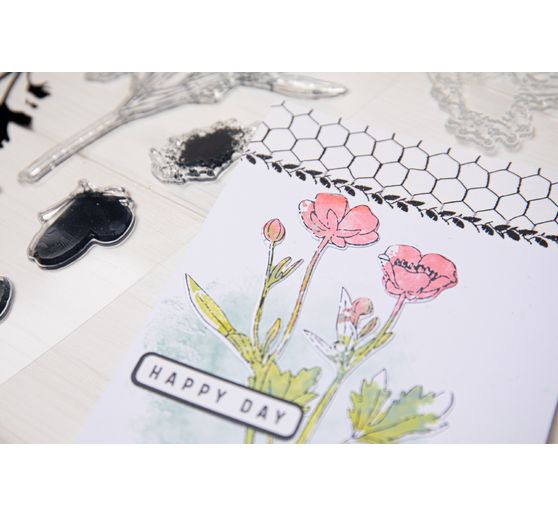Gabarit d’estampe Sizzix Framelits et tampons Clear Stamps « Painted Pencil Botanical »