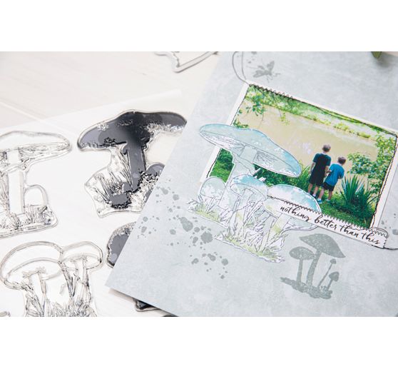 Gabarit d’estampe Sizzix Framelits et tampons Clear Stamps « Painted Pencil Mushrooms »