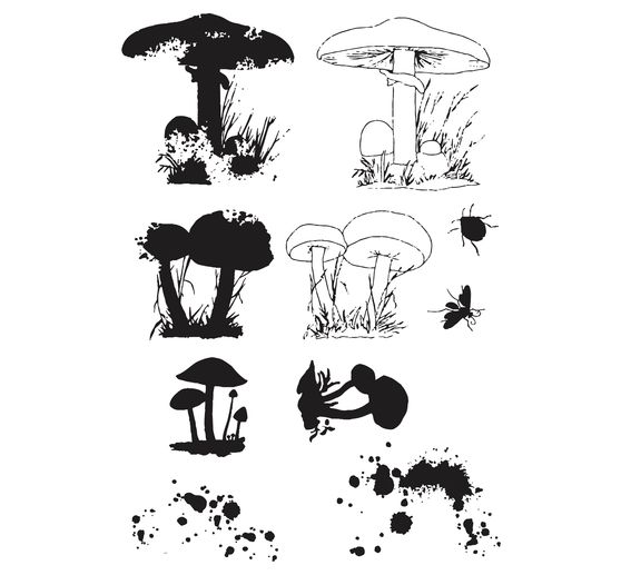 Gabarit d’estampe Sizzix Framelits et tampons Clear Stamps « Painted Pencil Mushrooms »