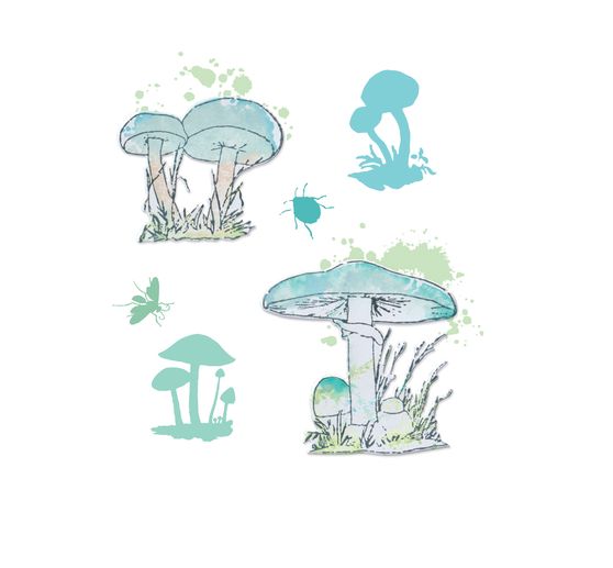 Gabarit d’estampe Sizzix Framelits et tampons Clear Stamps « Painted Pencil Mushrooms »