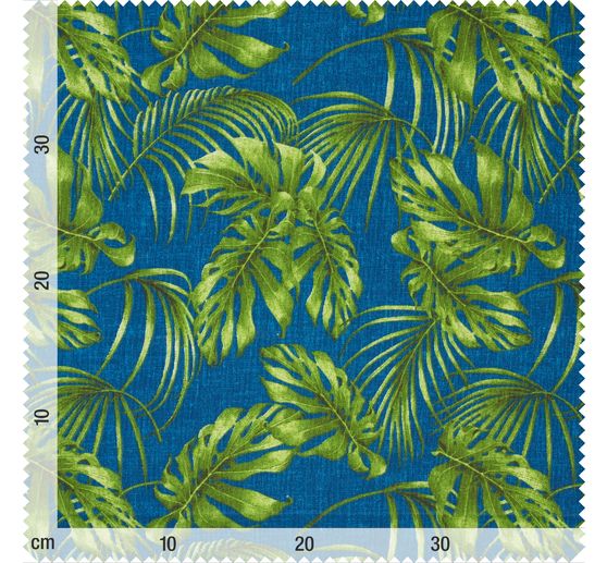 Tissu imprimé aspect lin au mètre « Blue Monstera Jungle »