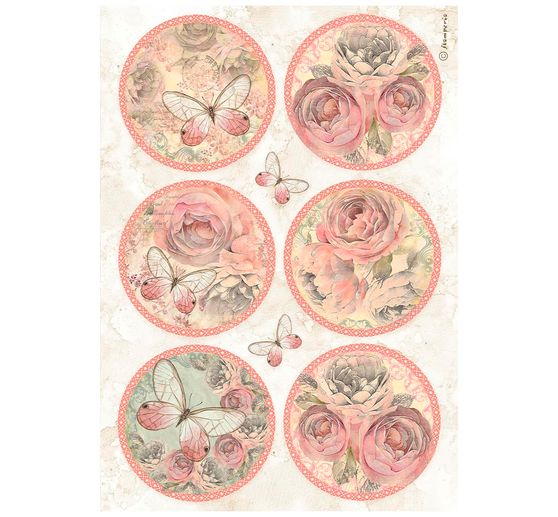 Soie de paille à motifs « Shabby Rose – Médaillons »