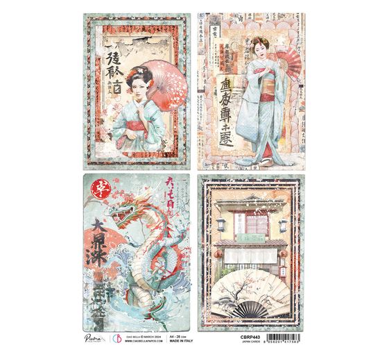 Motif straw silk "Land of the Rising Sun - Japanese cards"