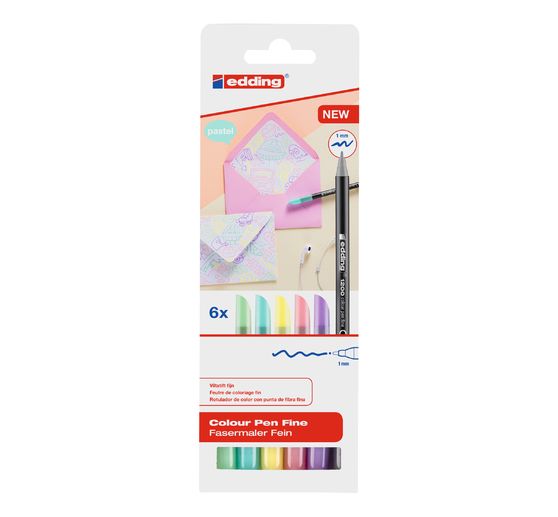 Feutres de coloriage pointe fine edding 1200 « Pastel », set de 6