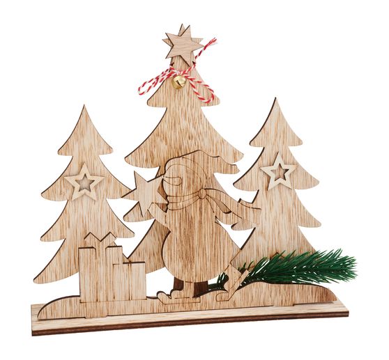 Décoration à emboîter en bois VBS « Bonhomme de neige dans forêt de sapins »