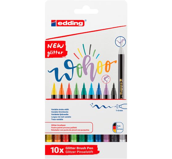edding 1340 feutres pinceaux pailletés, set de 10