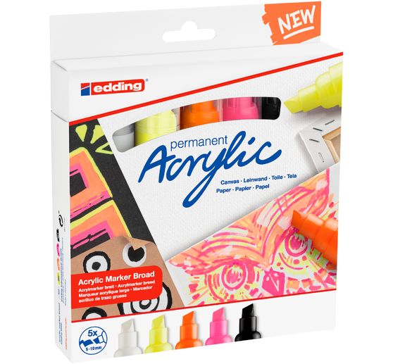 Marqueurs acrylique edding 5000 « Fluo », pointe large, set de 5