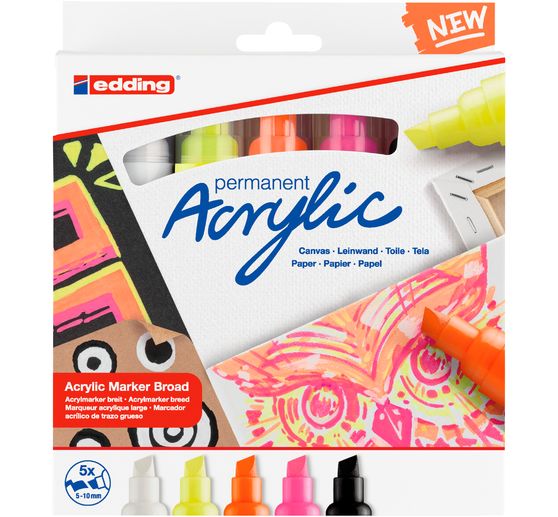 Marqueurs acrylique edding 5000 « Fluo », pointe large, set de 5