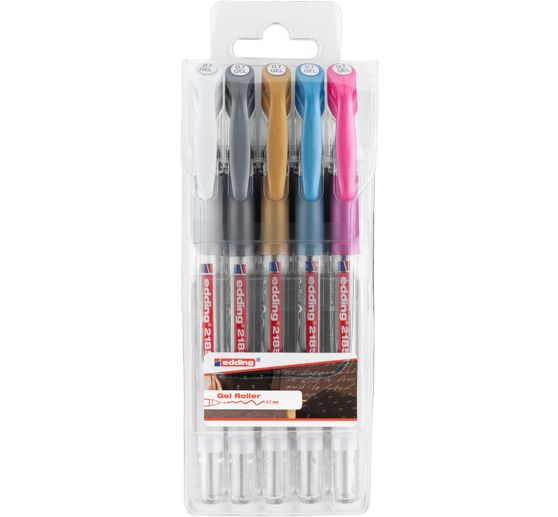 Rollers à encre gel métallisée edding 2185, set de 5