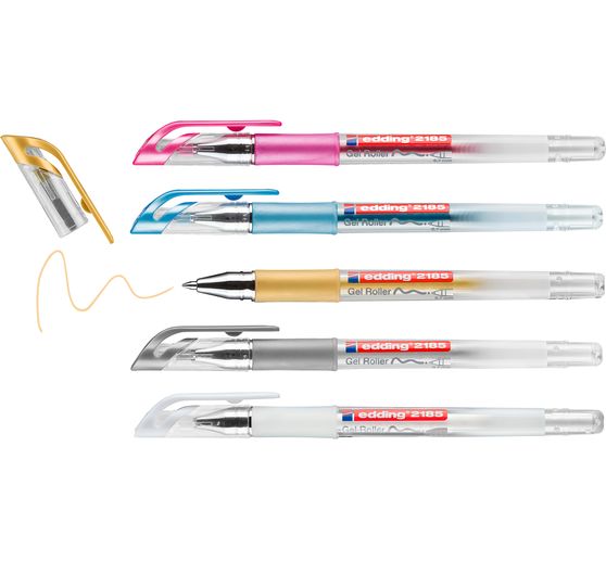 Rollers à encre gel métallisée edding 2185, set de 5